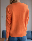 V-Neck Dropped Shoulder Long Sleeve Sweater