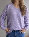 V-Neck Dropped Shoulder Long Sleeve Sweater