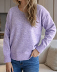 V-Neck Dropped Shoulder Long Sleeve Sweater