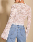 V-Neck Flare Sleeve Lace Top