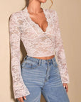 V-Neck Flare Sleeve Lace Top