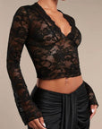 V-Neck Flare Sleeve Lace Top