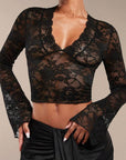 V-Neck Flare Sleeve Lace Top