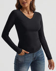 Dark Slate Gray V-Neck Long Sleeve T-Shirt