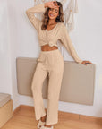 V-Neck Long Sleeve Top and Pants Set