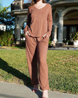 V-Neck Long Sleeve Top and Pants Set