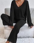 V-Neck Long Sleeve Top and Pants Set