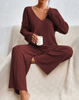 V-Neck Long Sleeve Top and Pants Set