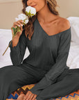 V-Neck Long Sleeve Top and Pants Set