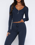 V-Neck Long Sleeve Top and Pants Set