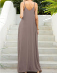 Gray V-Neck Maxi Cami Dress with Pockets