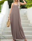 Gray V-Neck Maxi Cami Dress with Pockets