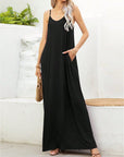 Black V-Neck Maxi Cami Dress with Pockets