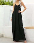 Black V-Neck Maxi Cami Dress with Pockets