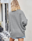 V-Neck Ribbed Dropped Shoulder Knit Top