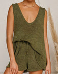 Sienna V-Neck Sleeveless Top and Drawstring Shorts Sweater Set