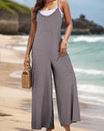 Dark Gray V-Neck Spaghetti Strap Wide Leg Jumpsuit