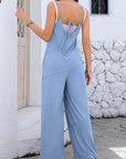 Gray V-Neck Spaghetti Strap Wide Leg Jumpsuit