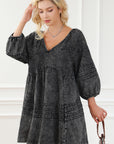 V-Neck Three Quarter Sleeve Denim Dress