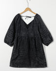 V-Neck Three Quarter Sleeve Denim Dress