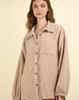 VERY J Mixed Media Button Down Raw Hem Shacket