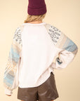 VERY J Printed Long Sleeve Round Neck Knit Top