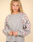 VERY J Printed Long Sleeve Round Neck Knit Top