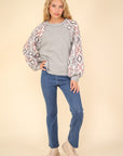 VERY J Printed Long Sleeve Round Neck Knit Top