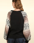 VERY J Printed Long Sleeve Round Neck Knit Top