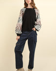 VERY J Printed Long Sleeve Round Neck Knit Top