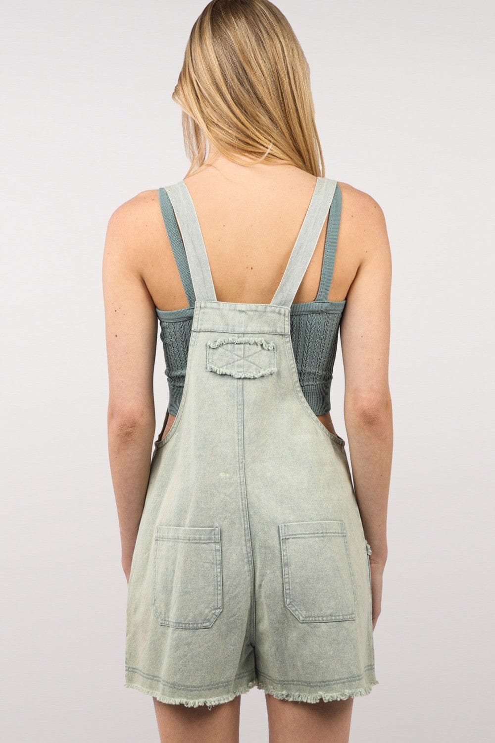 Light Gray VERY J Washed Frayed Hem Denim Overall