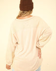 VERY J Washed V-Neck Exposed Seam Knit Top