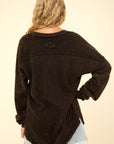 VERY J Washed V-Neck Exposed Seam Knit Top