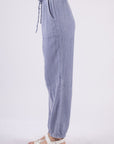 Lavender VERY J Washed Woven Crinkle Gauze Drawstring Cargo Pants