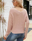 Waffle-Knit Drawstring Detail V-Neck Sweater