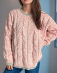 Cable Knit Round Neck Long Sleeve Sweater