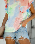 Ruffled Printed Round Neck Cap Sleeve T-Shirt