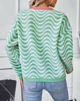 Wavy Stripes Round Neck Long Sleeve Sweater