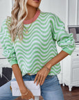 Wavy Stripes Round Neck Long Sleeve Sweater