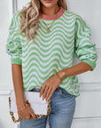 Wavy Stripes Round Neck Long Sleeve Sweater