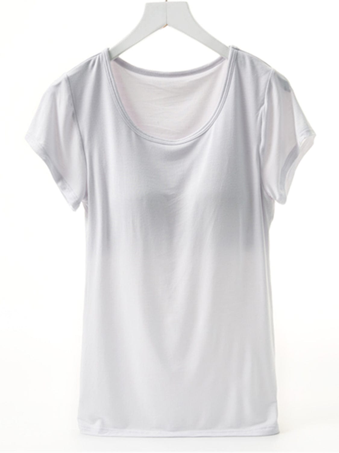 Light Gray Round Neck Short Sleeve T-Shirt with Bra