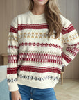 Geometric Round Neck Long Sleeve Sweater