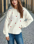 Heart Round Neck Long Sleeve Sweater