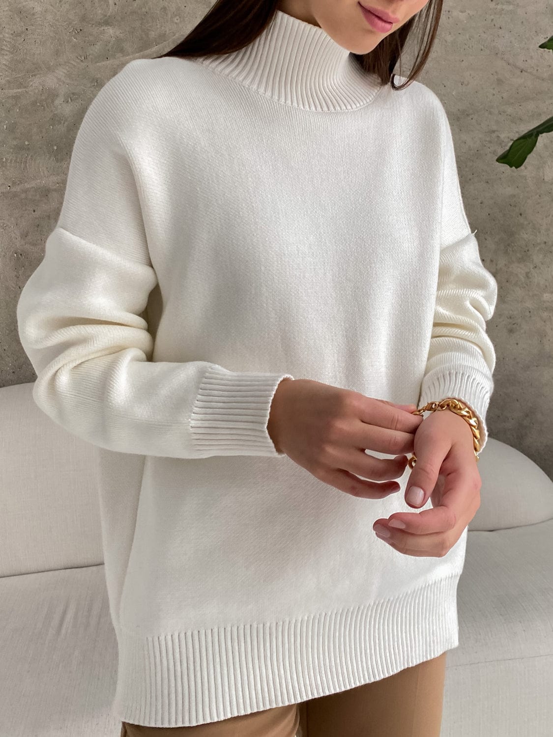 Mock Neck Dropped Shoulder Sweater