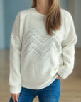 Pearl Trim Round Neck Raglan Sleeve Sweater