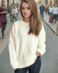 Round Neck Dropped Shoulder Long Sleeve Sweater