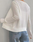 Tied Openwork V-Neck Long Sleeve Cardigan