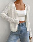 Tied Openwork V-Neck Long Sleeve Cardigan