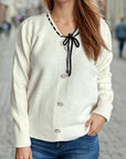 Tied V-Neck Long Sleeve Sweater