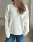 V-Neck Dropped Shoulder Long Sleeve Sweater